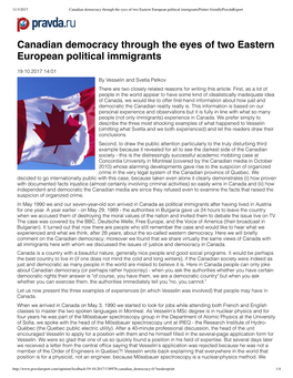 Canadian Democracy Through the Eyes of Two Eastern European Political Immigrantsprinter Friendlypravdareport