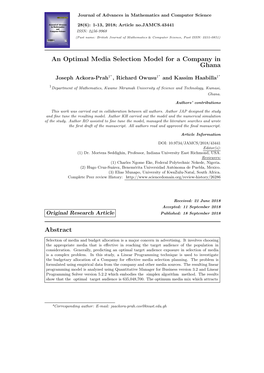 An Optimal Media Selection Model for a Company in Ghana Abstract