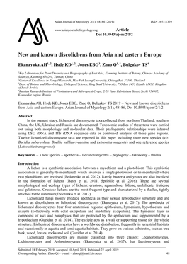 New and Known Discolichens from Asia and Eastern Europe
