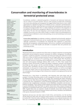 Conservation and Monitoring of Invertebrates in Terrestrial Protected Areas