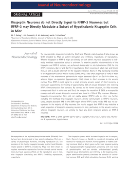 Kisspeptin Neurones Do Not Directly Signal to RFRP3 Neurones But