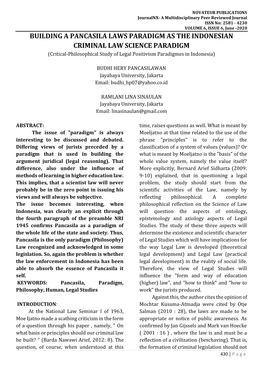 BUILDING a PANCASILA LAWS PARADIGM AS the INDONESIAN CRIMINAL LAW SCIENCE PARADIGM (Critical-Philosophical Study of Legal Positivism Paradigmes in Indonesia)