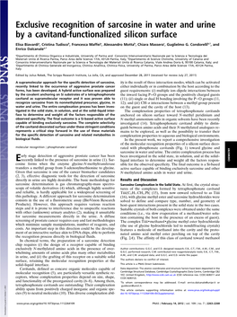 Exclusive Recognition of Sarcosine in Water and Urine by a Cavitand-Functionalized Silicon Surface