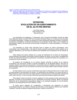 27 Ixtonton: Evolución De Un Asentamiento En El Alto Río