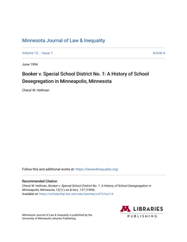 A History of School Desegregation in Minneapolis, Minnesota