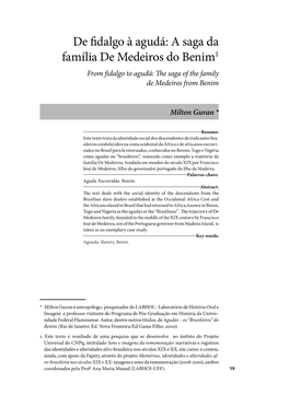 De Fidalgo À Agudá: a Saga Da Família De Medeiros Do Benim1 from Fidalgo to Agudá: the Saga of the Family De Medeiros from Benim