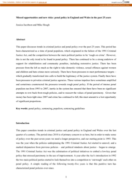 Penal Policy in England and Wales in the Past 25 Years Jessica