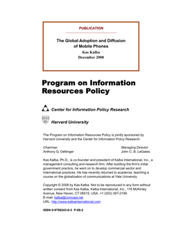 The Global Adoption and Diffusion of Mobile Phones Kas Kalba December 2008