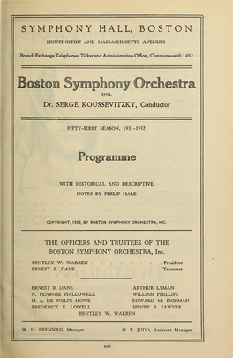 Boston Symphony Orchestra Concert Programs, Season 51,1931-1932