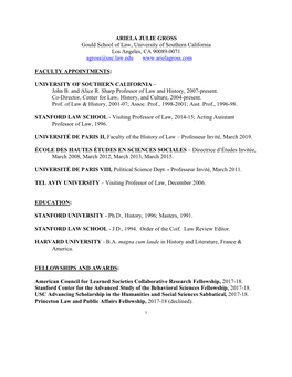 ARIELA JULIE GROSS Gould School of Law, University of Southern California Los Angeles, CA 90089-0071 Agross@Usc.Law.Edu