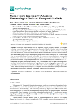 Marine Toxins Targeting Kv1 Channels: Pharmacological Tools and Therapeutic Scaﬀolds