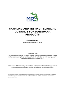 MRA Sampling and Testing Technical Guidance for Marijuana Products