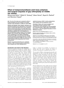 Effect of Temporomandibular Joint Bony Ankylosis and Surgical Sequelae of Gap Arthroplasty on Middle Ear Volume Mohammad Dehisa, Wahid H