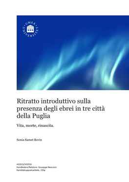 Ritratto Introduttivo Sulla Presenza Degli Ebrei in Tre Città Della Puglia