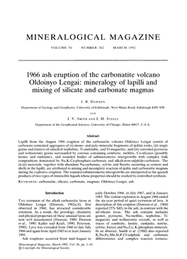 1966 Ash Eruption of the Carbonatite Volcano Oldoinyo Lengai