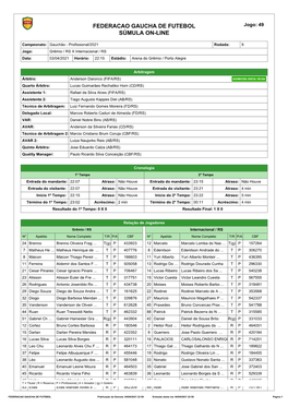 Federacao Gaucha De Futebol Súmula On-Line