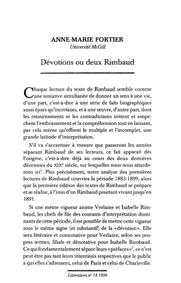 Dévotions Ou Deux Rimbaud