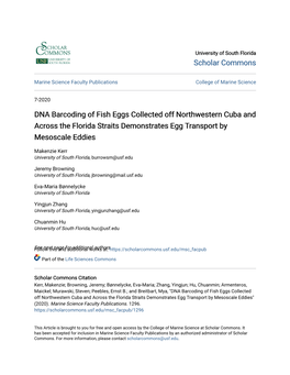 DNA Barcoding of Fish Eggs Collected Off Northwestern Cuba and Across the Florida Straits Demonstrates Egg Transport by Mesoscale Eddies