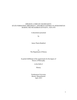 Opium in a Time of Uncertainty: State Formation, Diplomacy, and Drug Control in Afghanistan During the Musahiban Dynasty, 1929-1978