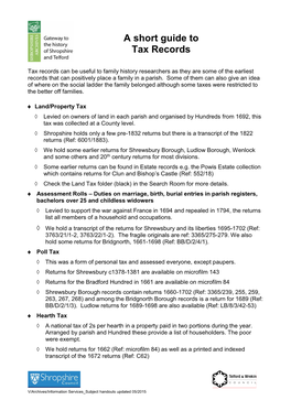 Short Guide to Taxation Records