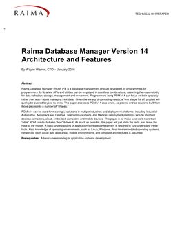 Raima Database Manager Version 14 Architecture and Features