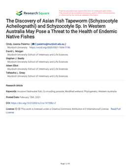 Schyzocotyle Acheilognathi) and Schyzocotyle Sp