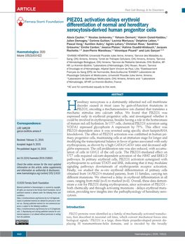 PIEZO1 Activation Delays Erythroid Differentiation of Normal and Hereditary Xerocytosis-Derived Human Progenitor Cells