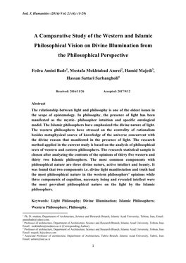 A Comparative Study of the Western and Islamic Philosophical Vision on Divine Illumination from the Philosophical Perspective