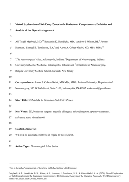 Virtual Exploration of Safe Entry Zones in the Brainstem: Comprehensive Definition And