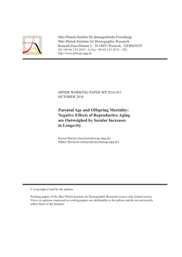 Parental Age and Offspring Mortality: Negative Effects of Reproductive Aging Are Outweighed by Secular Increases in Longevity