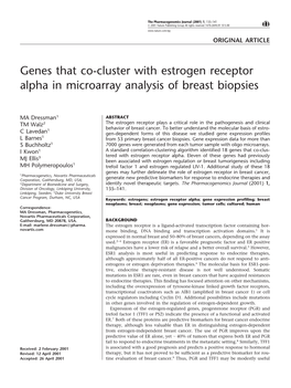 Genes That Co-Cluster with Estrogen Receptor Alpha in Microarray Analysis of Breast Biopsies