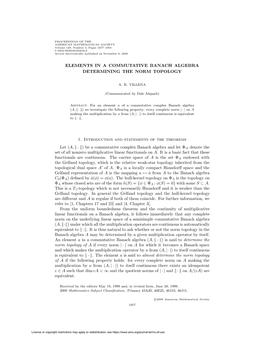 Elements in a Commutative Banach Algebra Determining the Norm Topology