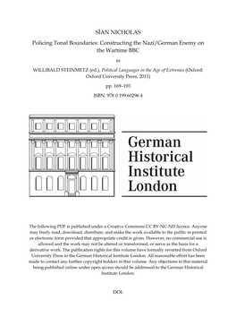 SÎAN NICHOLAS Policing Tonal Boundaries: Constructing the Nazi/German Enemy on the Wartime BBC