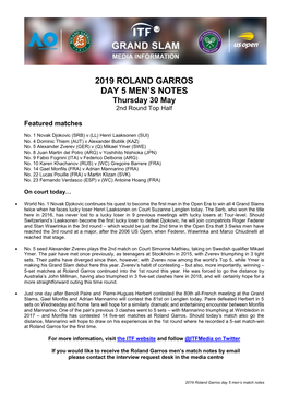 2019 Roland Garros Day 5 Men's Notes