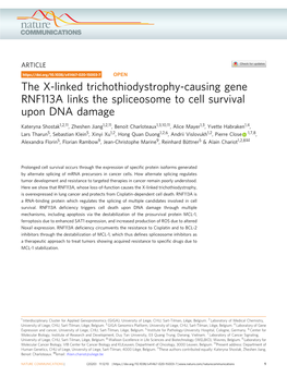 The X-Linked Trichothiodystrophy-Causing Gene RNF113A Links the Spliceosome to Cell Survival Upon DNA Damage