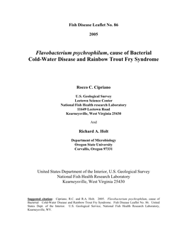 Flavobacterium Psychrophilum, Cause of Bacterial Cold-Water Disease