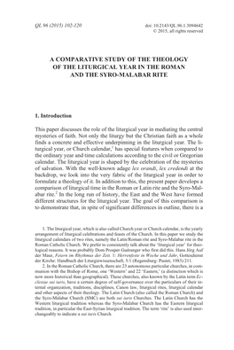 A Comparative Study of the Theology of the Liturgical Year in the Roman and the Syro-Malabar Rite