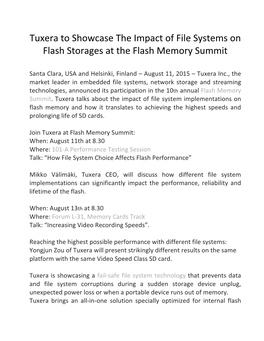 Tuxera to Showcase the Impact of File Systems on Flash Storages at the Flash Memory Summit