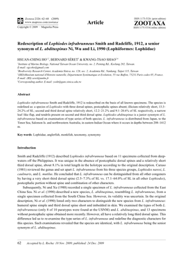 Zootaxa, Redescription of Lophiodes Infrabrunneus Smith and Radcliffe