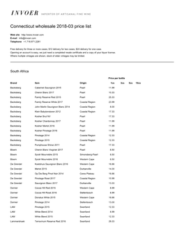 Connecticut Wholesale 2018-03 Price List