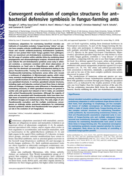 Convergent Evolution of Complex Structures for Ant–Bacterial