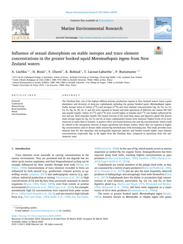 Influence of Sexual Dimorphism on Stable Isotopes and Trace Element Concentrations in the Greater Hooked Squid Moroteuthopsis Ingens from New Zealand Waters