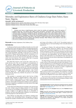 Mortality and Exploitation Rates of Challawa Gorge Dam Fishes, Kano