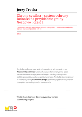 Jerzy Trocha Obrona Cywilna – System Ochrony Ludności Na Przykładzie Gminy Gozdowo : Cześć I