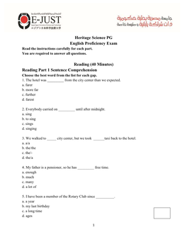 Heritage Science PG English Proficiency Exam Reading (40