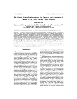 Livelihood Diversification Among the Pastoral and Agropastoral Groups in the Upper Awash Valley, Ethiopia