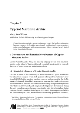 Chapter 7 Cypriot Maronite Arabic Mary Ann Walter Middle East Technical University, Northern Cyprus Campus