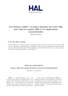 Film Noir‘ Dans Les Années 1930 Et Ses Implications Transnationales Thomas Pillard