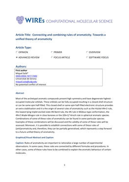 Authors: First Author Miquel Solà* 0000-0002-1917-7450 Universitat De Girona Miquel.Sola@Udg.Edu No Potential Conflict of Interest