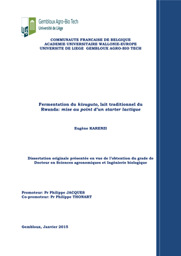 Fermentation Du Kivuguto, Lait Traditionnel Du Rwanda: Mise Au Point D’Un Starter Lactique